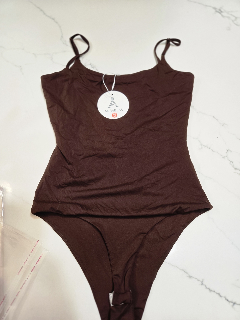 AN SABESS Brown Seamless Spaghetti Strap Bodysuit